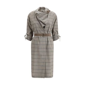 Burberry Midi Dresses, female, Gray, Size: 2XS Wool Check Dress with Shawl Collar