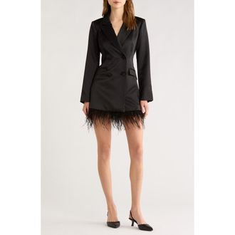 ASTR the Label Breonna Feather Trim Blazer Dress in Black at Nordstrom, Size X-Small