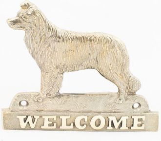 OEM Border Collie: Un Cartel Para La Puerta Con Un Perro, Una Placa De Bienvenida De Lat&oacute;n, Un Cartel &Uacute;nico Con La Palabra Bienvenido De Art-dog