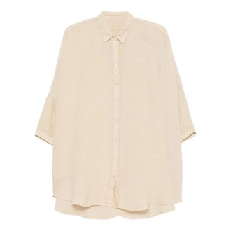 120% Lino 120% Lino, Shirts, female, Beige, Size: XS Linen Short Sleeve Shirt