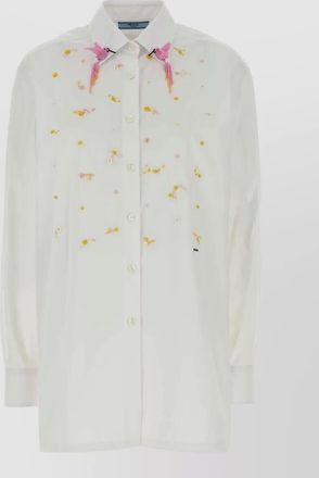 Prada poplin shirt long sleeves straight cut embroidered