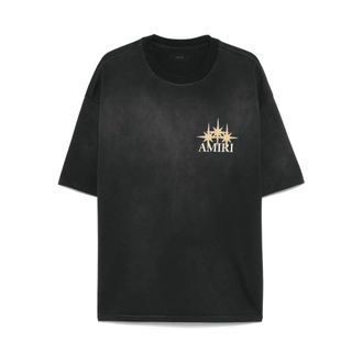 Amiri T-Shirts, male, Black, L, Black Logo Print Crew Neck T-shirt
