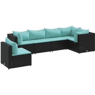 vidaXL Set Muebles De Jard&iacute;n 6 Piezas Y Cojines Rat&aacute;n Sint&eacute;tico Negro Vidaxl