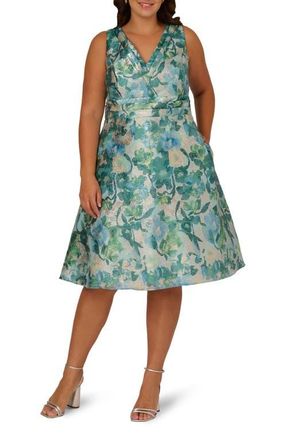 Adrianna Papell Floral Jacquard Midi Cocktail Dress in Blue Multi at Nordstrom, Size 14W