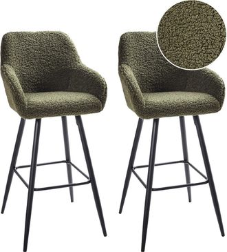 Beliani Conjunto de 2 sillas de bar Boucl&eacute; Verde oscuro