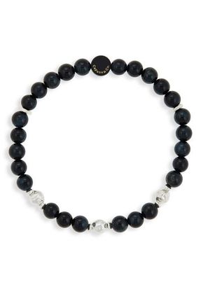 Caputo & Co. Mens Beaded & Hammered Ball Stretch Bracelet in Blue Tiger Eye at Nordstrom