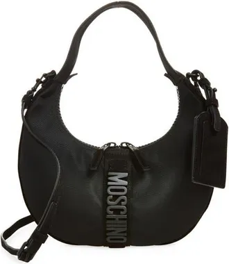 Moschino Carry Me Mixed Media Crossbody Bag in Black/black Galvanic at Nordstrom