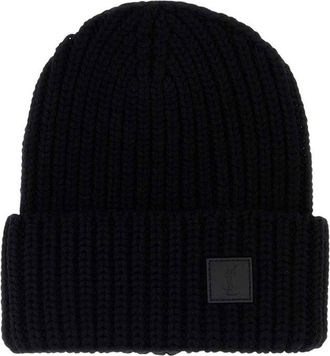 Saint Laurent Black Logo Beanie Cap
