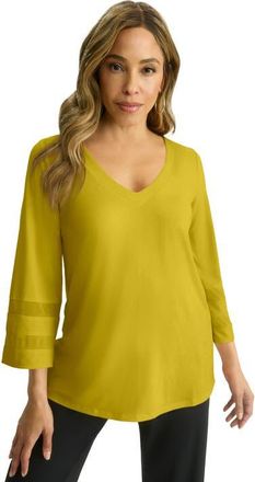 Jessica London Stretch Knit Mesh Inset Sleeve Tunic in Golden Citrus at Nordstrom, Size 32