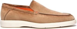 Santoni Suede Almond-Toe Loafers - Heren - Loafers - Beige - 42 EU - Leer - Schoenen