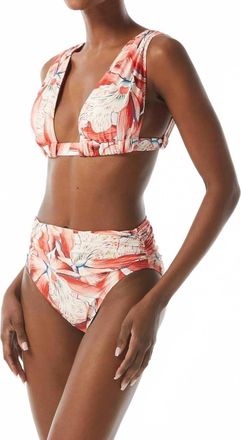 Carmen Marc Valvo Ruched Swim Floral Bikini Top In Tiger Lily