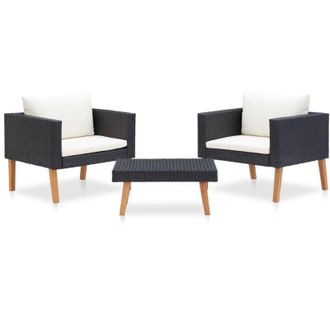 vidaXL vidaXL Set Divani da Giardino 3 pz con Cuscini in Polyrattan Nero