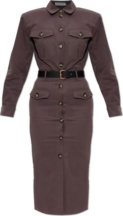 Self Portrait Jurk met een taille riem - Dames - Shirt Kleedjes - Bruin - XS - Kleedjes