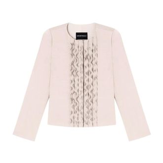 Emporio Armani Blouses, female, Beige, Size: XL Jacket in textured fabric with ruffles