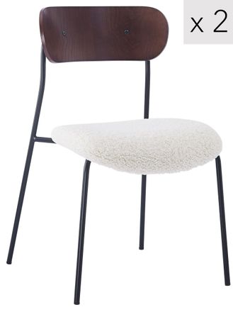Nordlys Set of 2 Industrial Metal Wood Dining Chairs in White