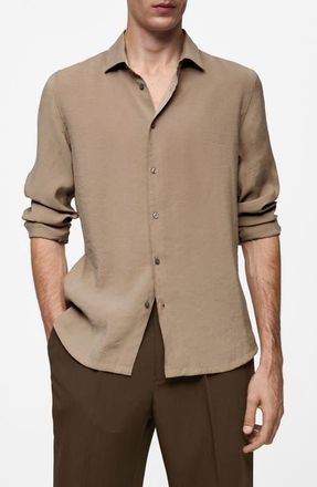 Mango Regular Fit Button-Up Shirt in Medium Brown at Nordstrom, Size Small