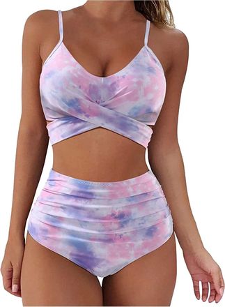 Generic Women High Waisted Vintage Swimsuit High Waisted Bikini Set Two Piece Vintage Swimsuit Bikini with Bottom Purple, M