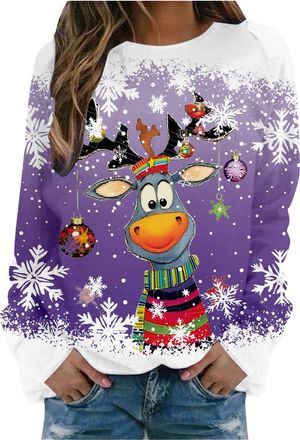 Generic Christmas Jumpers Women Oversized Christmas Sweatshirts for Women Uk Sweatshirt Without Hood Cosy Soft Womens Jumpers Warm Sweaters for Print Sweaters