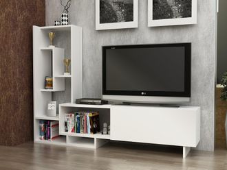 Decorotika Pegai Black & Brown TV Stand TV Unit for TVs up to 50 inch in White