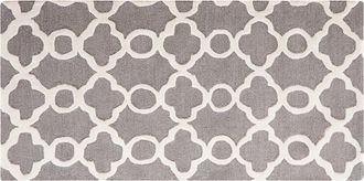 Beliani Beliani - Alfombra De Lana Gris 80 X 150 Cm Enrejado Patr&oacute;n Cuadrifolio Tr&eacute;bol Oriental Marroqu&iacute; Tejida A Mano Zile