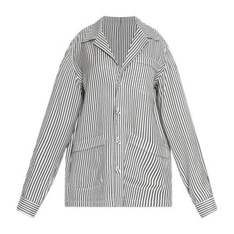 Tom Ford Shirts, female, White, Size: 3XS Striped Silk PJ Shirt with Piping and Tonal TF Embroidered Logo