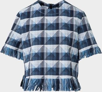 Akris Rhombus Jacquard Denim Corp Blouse