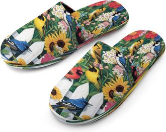 Generic Garden Birds Summer Mens Flannel Slipper Soft Comfy House Shoes Non Slip Winter Warm Indoor Outdoor Slippers