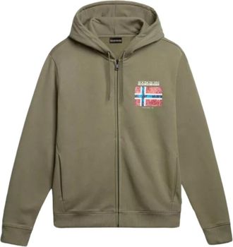 Napapijri Groene Katoenen Hoodie met Volledige Rits - Heren - Vesten met rits - Groen - S - Katoen - Hoodies & sweatvesten
