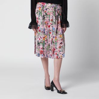 Gucci Flora-print pleated silk midi skirt in pink
