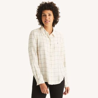 Nautica Womens Grid Button-Up Shirt