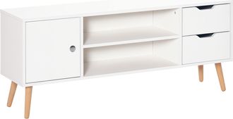 OEM Mueble De Tv Para Televisiones De 50 Mesa De Sal&oacute;n Con Puerta 2 Estantes Abiertos Y 2 Cajones 120x28x44 Cm Blanco