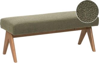 Beliani Boucle Bed Bench Hallway Seat Bench Wooden Legs Green and Dark Brown Tamre