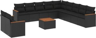 vidaXL Set De Sof&aacute;s De Jard&iacute;n 12 Piezas Cojines Rat&aacute;n Sint&eacute;tico Negro Vidaxl