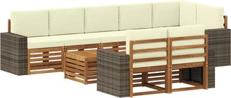 vidaXL Conjunto De Sof&aacute;s De Exterior 9 Uds. Natural Y Crema Poli&eacute;ster Vidaxl