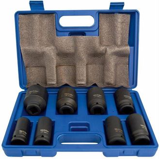 Adler Europe Juego De Dados De Impacto 3/4 8 Piezas, Herramienta Profesional Para Ensamblaje Y Mantenimiento, Dise&ntilde;o Reforzado, Recubrimiento Protector, Alta Resis