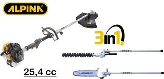 Alpina Decespugliatore + Tagliasiepi + Motosega/Troncarami/Tagliarami + Disco girevole 3 denti a scoppio 25,4cc Alpina tb 250 j Multi