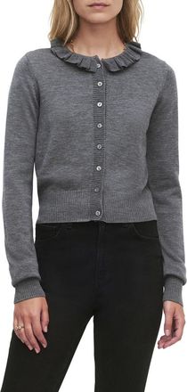 Favorite Daughter The Meet the Parents Ruffle Neck Wool Cardigan in Heather Grey at Nordstrom, Size X-Small
