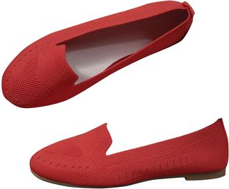 Generic Womens Flat Shoes Wide Fit Knitted Ballet Shoes Round Toe Breathable Casual Lightweight Comfortable Slip On Ballet Flat Parties Work Red