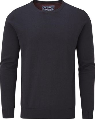 Charles Wilson Mens Fine Knit Cotton Crew Neck Jumper (XL, Dark Navy (0422))