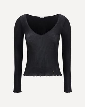 Saint Laurent Top Cassandre con scollo a V in seta a coste Woman S