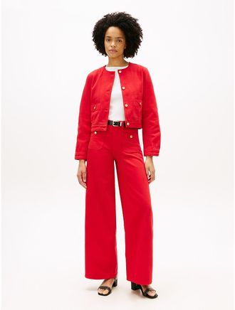 Tommy Hilfiger Womens Raw Hem High-Rise Wide Leg Jean - Red - 26W x RegularL