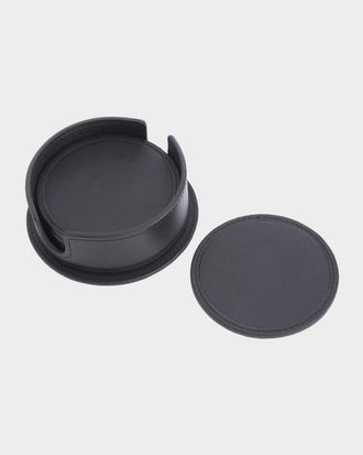 Royce Leather Monogrammed Leather Coasters & Holder, Personalized - Set of 6