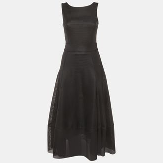 Maje Black Mesh Flared Raining Midi Dress