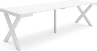 Skraut Home Mesa Consola Extensible, Mesa Comedor Plegable, 260, Para 12 Comensales, Patas Madera Maciza, Estilo Moderno, Blanco - Skraut Home