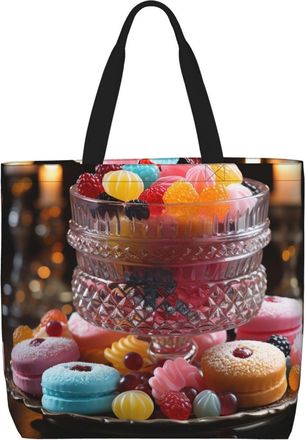 Generic Candies On The Table Shopping Bag Foldable Shoulder Bag Reusable Handbags For Work Ladies College