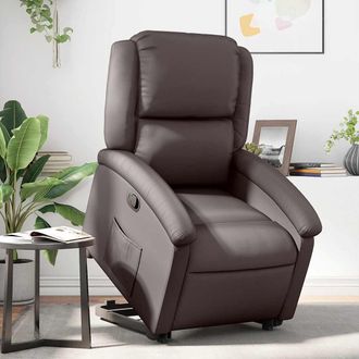 vidaXL Vidaxl - Sill&oacute;n Reclinable Elevable Cuero Aut&eacute;ntico Marr&oacute;n Oscuro