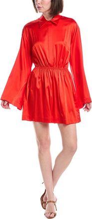 Caroline Constas Aesha Bell Sleeve Silk-Blend Mini Shirt Dress