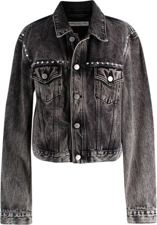 Alessandra Rich Washed Black Embellished Gem Denim Jacket Size L
