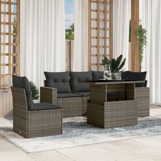 vidaXL Vidaxl - Set De Muebles De Jard&iacute;n 6 Pzas Y Cojines Rat&aacute;n Sint&eacute;tico Gris