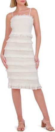 Vince Camuto Smocked Ruffle Satin Dress in Ivory at Nordstrom Rack, Size 10